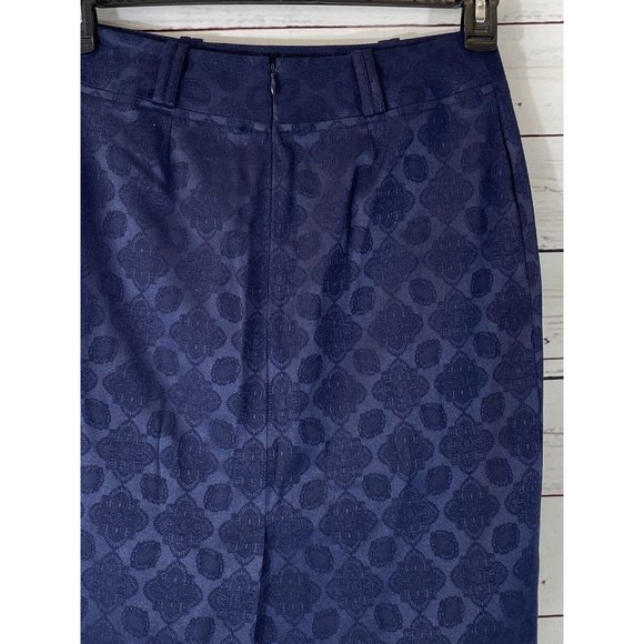 Worthington Skirt Womens Sz 4 Petite Navy Blue Jacquard Stretch Damask Straight - Picture 6 of 9